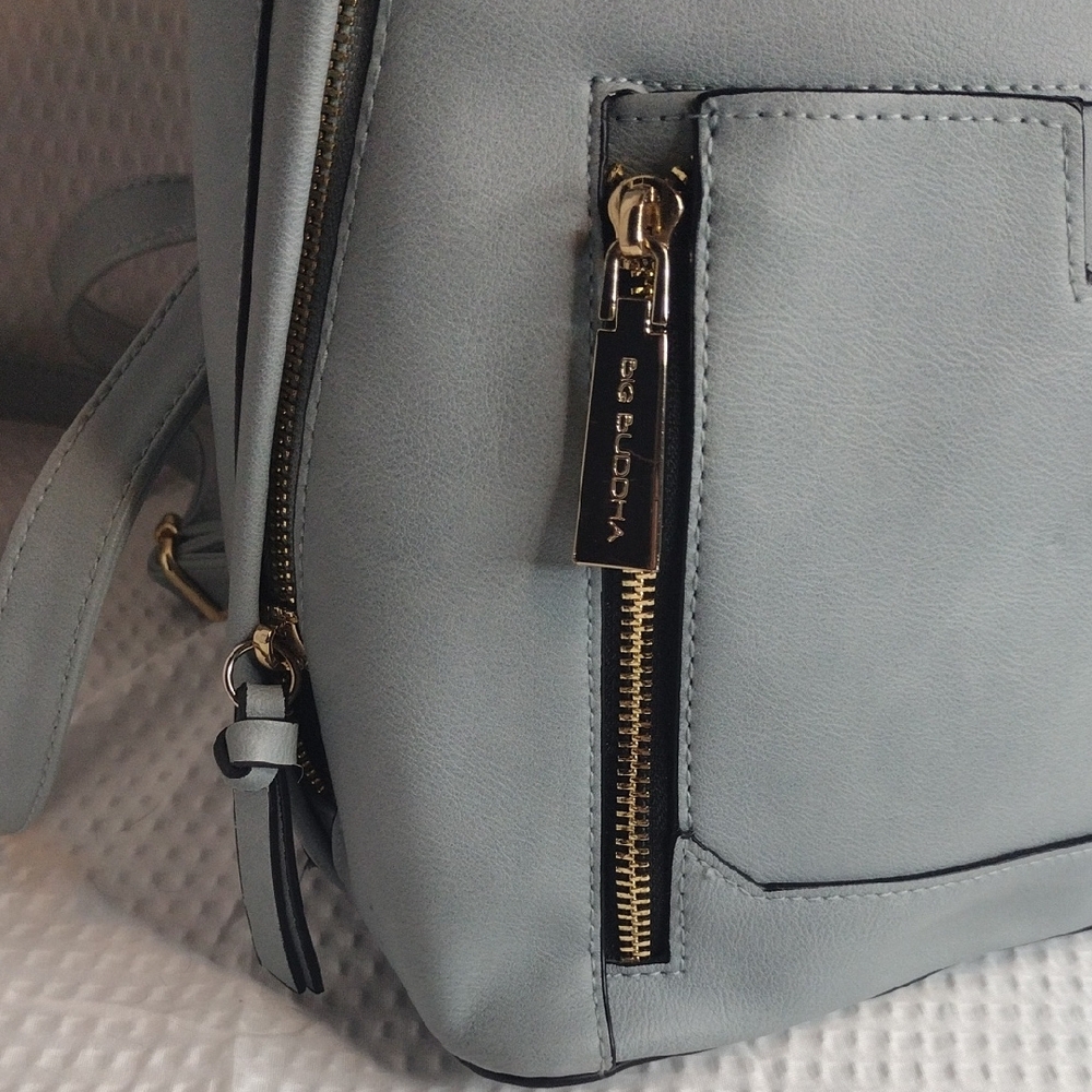 Big Buddha Light Gray-Blue Backpack with Gold Zippers - Picture 2 of 13